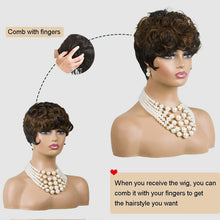 Load image into Gallery viewer, Black Mix Brown Highlight Short Deep Curly Wave Pixie Cut Wigs Human Hair For Black Woman