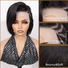 Load image into Gallery viewer, Medium Brown/Natural Black Short Pixie Braided Hairstyle Wig 13x4 Lace Front Straight Wigs For Black Women