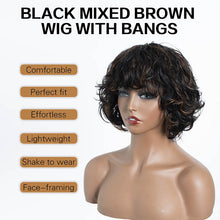 Load image into Gallery viewer, Salt And Pepper Wig/Black Mix Brown Short Natural Wave Bob Glueless Wig With Bangs For Black Women