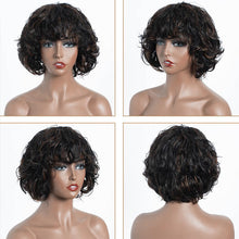 Load image into Gallery viewer, Salt And Pepper Wig/Black Mix Brown Short Natural Wave Bob Glueless Wig With Bangs For Black Women