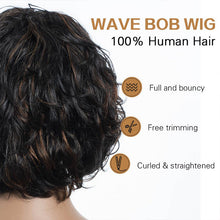 Load image into Gallery viewer, Salt And Pepper Wig/Black Mix Brown Short Natural Wave Bob Glueless Wig With Bangs For Black Women