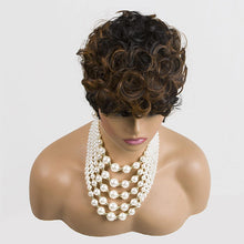 Load image into Gallery viewer, Black Mix Brown Highlight Short Deep Curly Wave Pixie Cut Wigs Human Hair For Black Woman
