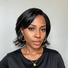 Load image into Gallery viewer, Black Wig Pre-Cut Glueless 5x5 Closure Lace Bob Side Part Wigs Human Hair
