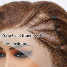 Load image into Gallery viewer, Medium Brown/Natural Black Short Pixie Braided Hairstyle Wig 13x4 Lace Front Straight Wigs For Black Women
