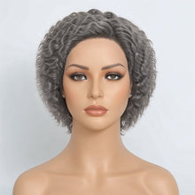 Load image into Gallery viewer, Salt And Pepper Short Kinky Curly Wig 13x4 Frontal Lace Human Hair Wigs

