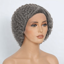 Load image into Gallery viewer, Salt And Pepper Short Kinky Curly Wig 13x4 Frontal Lace Human Hair Wigs
