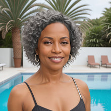 Load image into Gallery viewer, Salt And Pepper Short Kinky Curly Wig 13x4 Frontal Lace Human Hair Wigs

