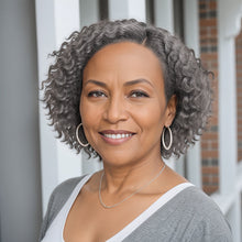 Load image into Gallery viewer, Salt And Pepper Short Kinky Curly Wig 13x4 Frontal Lace Human Hair Wigs
