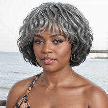 Load image into Gallery viewer, Salt And Pepper Wig/Black Mix Brown Short Natural Wave Bob Glueless Wig With Bangs For Black Women
