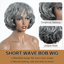 Load image into Gallery viewer, Salt And Pepper Wig/Black Mix Brown Short Natural Wave Bob Glueless Wig With Bangs For Black Women
