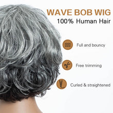 Load image into Gallery viewer, Salt And Pepper Wig/Black Mix Brown Short Natural Wave Bob Glueless Wig With Bangs For Black Women
