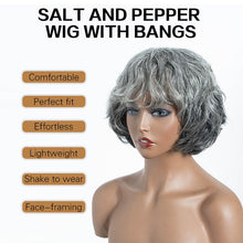 Load image into Gallery viewer, Salt And Pepper Wig/Black Mix Brown Short Natural Wave Bob Glueless Wig With Bangs For Black Women

