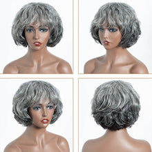 Load image into Gallery viewer, Salt And Pepper Wig/Black Mix Brown Short Natural Wave Bob Glueless Wig With Bangs For Black Women

