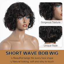 Load image into Gallery viewer, Salt And Pepper Wig/Black Mix Brown Short Natural Wave Bob Glueless Wig With Bangs For Black Women

