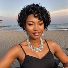 Load image into Gallery viewer, Short Black Human Hair Wig Glueless Bob Deep Curly 5x5 Closure Pre-cut Lace Wig For Summer
